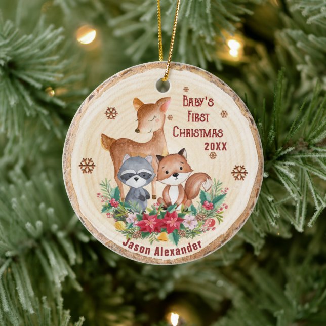 Woodland Animals First Christmas Personalised  Ceramic Tree Decoration (Tree)