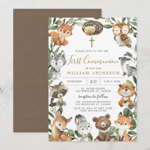 Woodland Animals First Communion Invitation