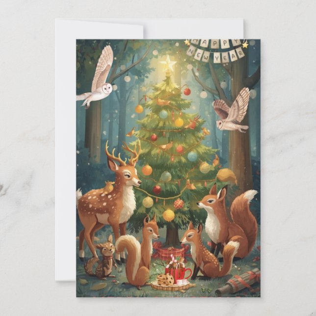 Woodland Animals Flat Holiday Card (Front)