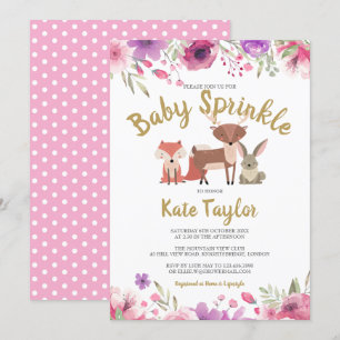 Woodland Animals Floral Baby Girl Sprinkle/Shower Invitation