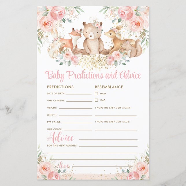 Woodland Animals Floral Baby Predictions & Advice (Front)