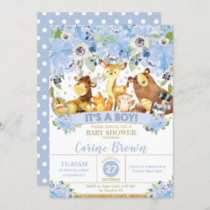 Woodland Animals Floral Baby Shower Invitation Boy