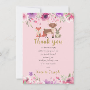 Woodland Animals Floral Baby Shower Thank You Poem Card