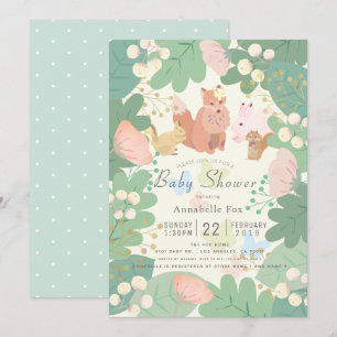 Woodland Animals Floral Foliage Baby Shower Invitation