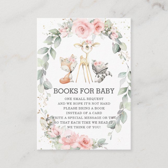 Woodland Animals Floral Greenery Books for Baby En Enclosure Card (Front)