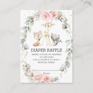Woodland Animals Floral Greenery Diaper Raffle Enclosure Card