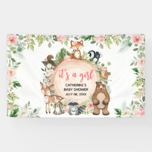 Woodland Animals Floral Wood Slice Baby Shower Banner