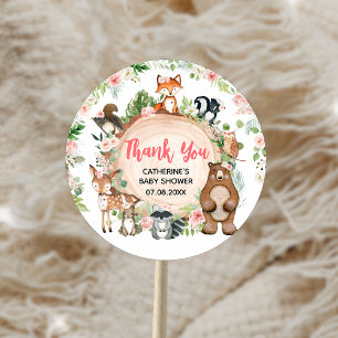 Woodland Animals Floral Wood Slice Baby Shower Classic Round Sticker