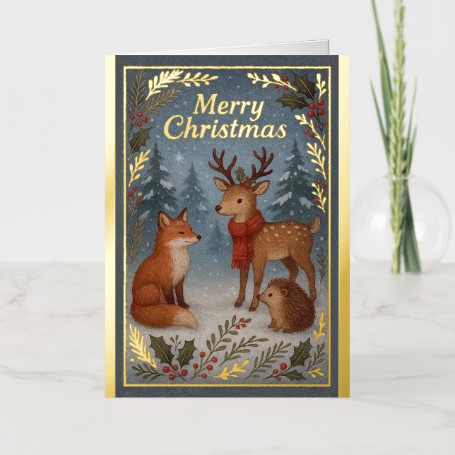 Woodland Animals Foil Christmas Greeting Card (Front)