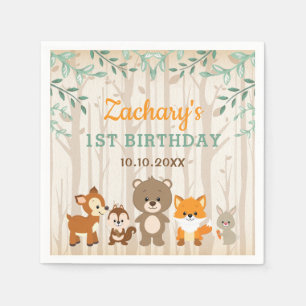 Woodland Animals Forest 1st Birthday Baby Shower Napkin