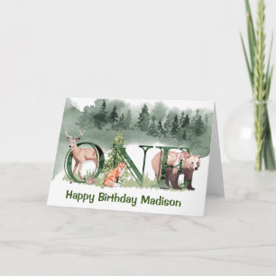 Woodland Animals Forest 1st First Birthday One Card
