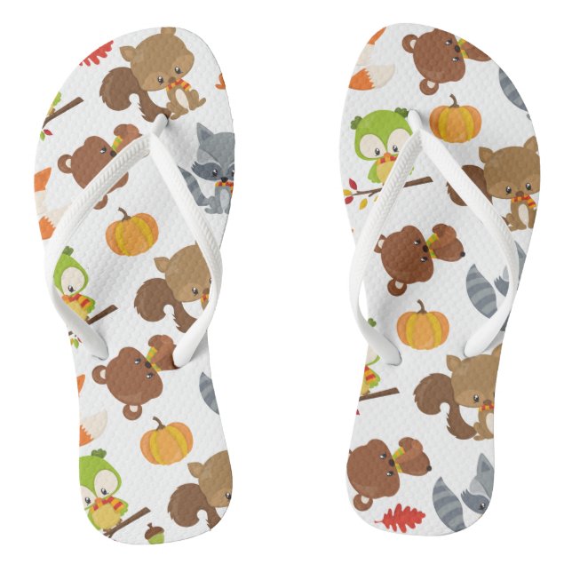 Woodland Animals, Forest Animals, Fall Animals Flip Flops (Footbed)