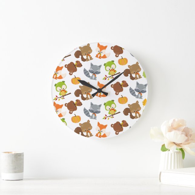 Woodland Animals, Forest Animals, Fall Animals Large Clock (Home)