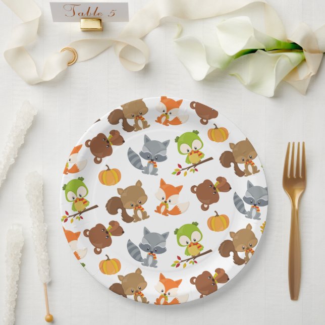 Woodland Animals, Forest Animals, Fall Animals Paper Plate (Wedding)