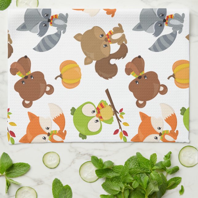 Woodland Animals, Forest Animals, Fall Animals Tea Towel (Folded)