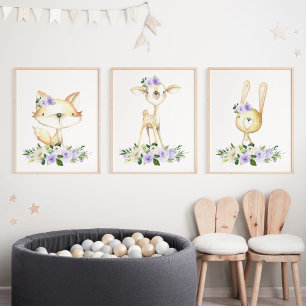 Woodland Animals, Forest Animals, Purple Flowers