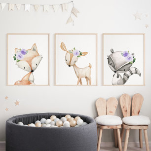 Woodland Animals, Forest Animals, Purple Flowers