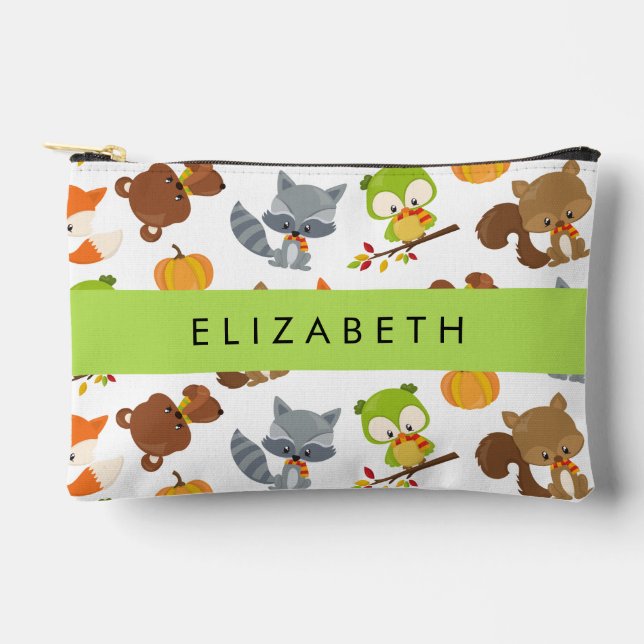 Woodland Animals, Forest Animals, Your Name Accessory Pouch (Front)