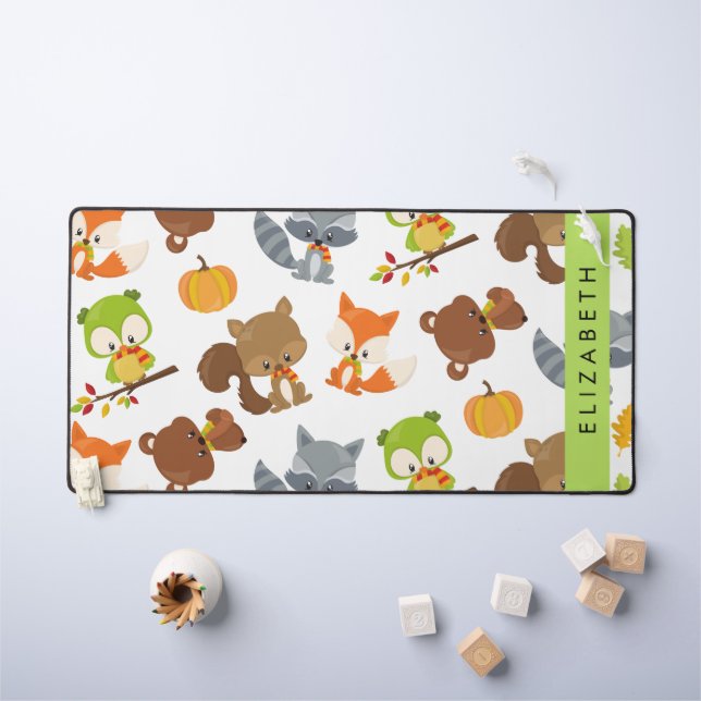 Woodland Animals, Forest Animals, Your Name Desk Mat (Kids Table)