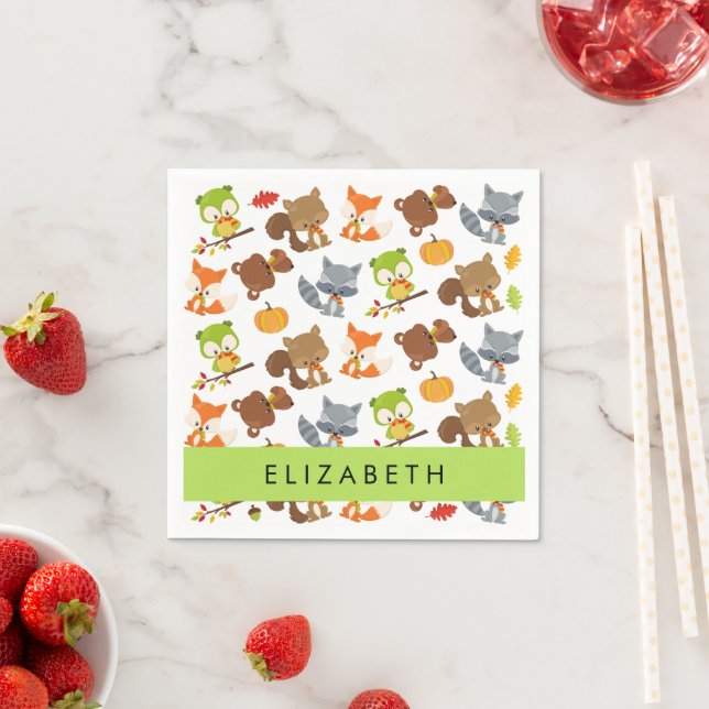 Woodland Animals, Forest Animals, Your Name Napkin (Insitu)