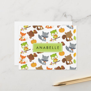 Woodland Animals, Forest Animals, Your Name Postcard