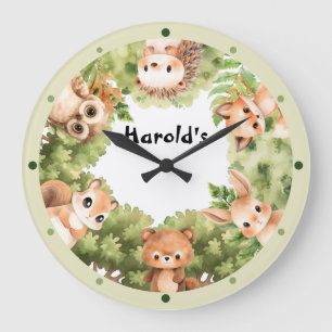 Woodland Animals Forest Baby Boy Nursery  Large Clock