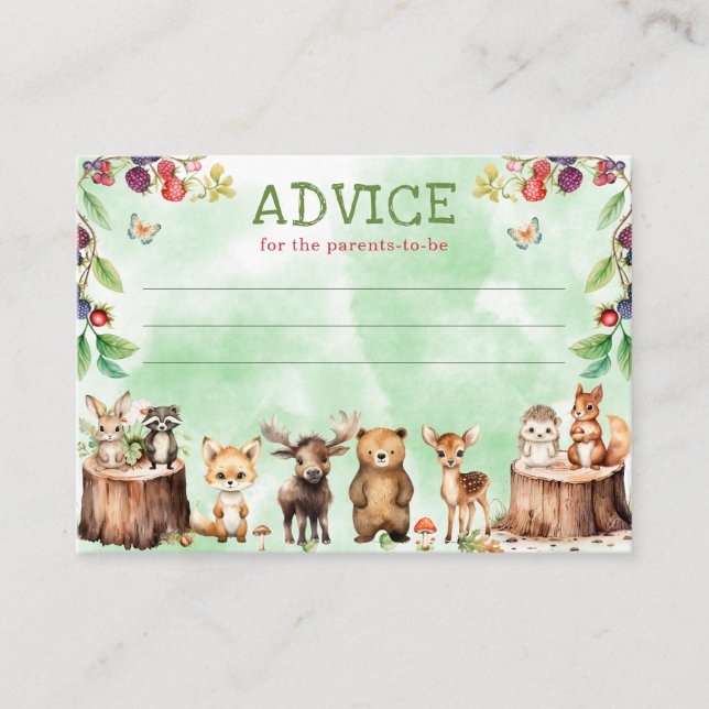 Woodland Animals Forest Baby Shower Advice Card (Front)