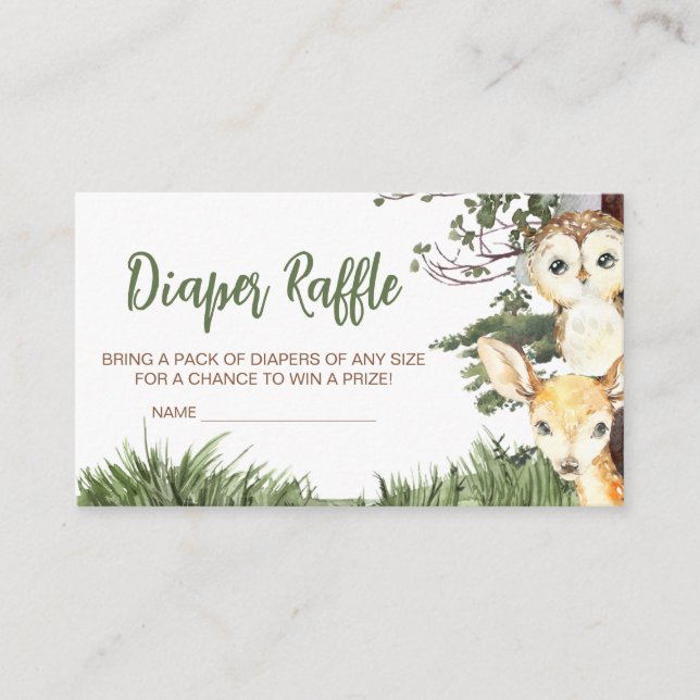 Woodland Animals Forest Baby Shower Diaper Raffle Enclosure Card (Front)