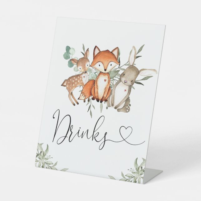 Woodland Animals Forest Baby Shower Drinks Pedestal Sign (Front)