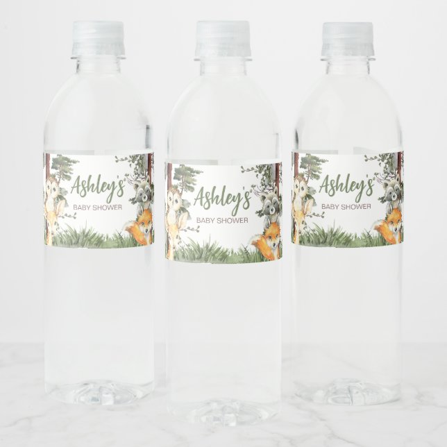 Woodland Animals Forest Baby Shower Water Bottle Label (Bottles)