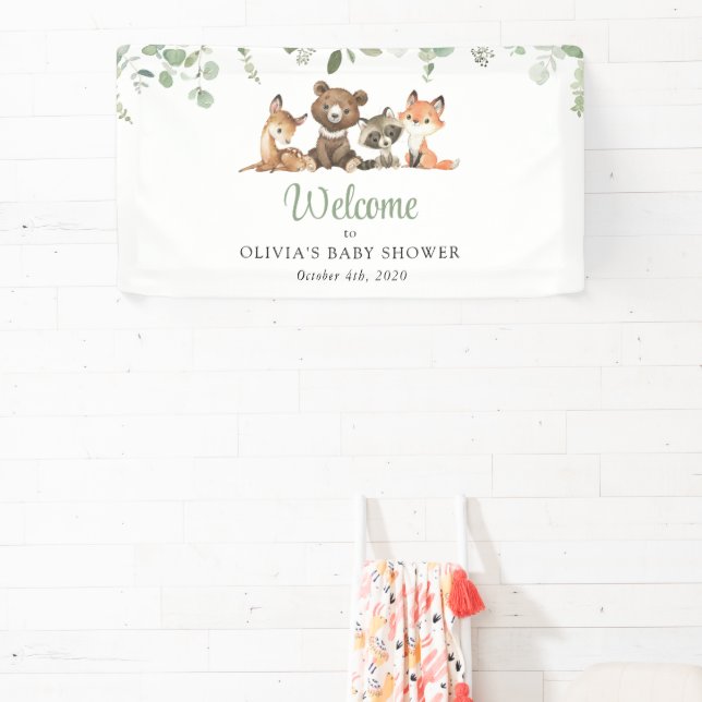 Woodland Animals, Forest, Baby Shower Welcome Banner (Insitu)