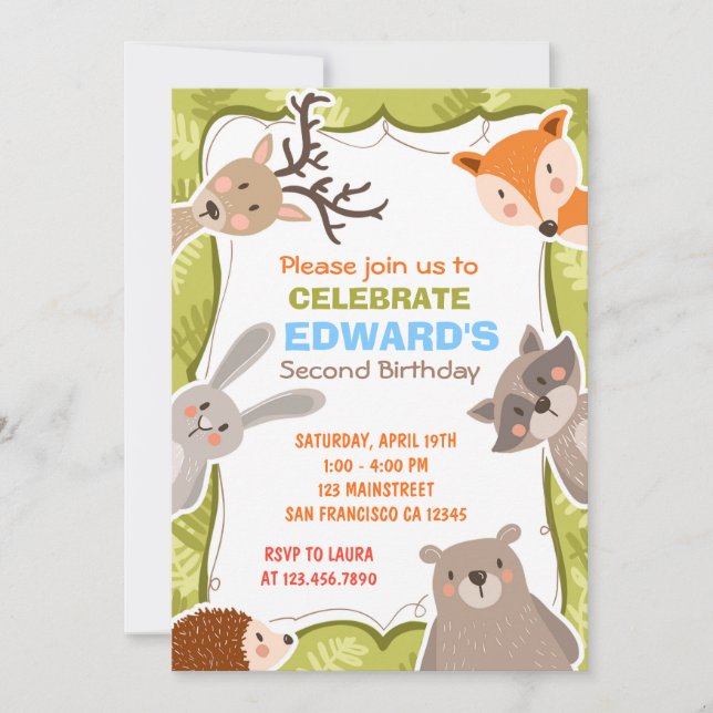 Woodland Animals Forest Birthday Party Invition Invitation (Front)