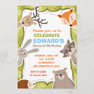 Woodland Animals Forest Birthday Party Invition Invitation