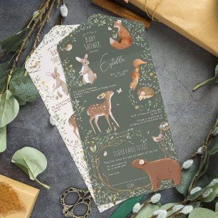 Woodland Animals Forest Friends Baby Shower All In One Invitation