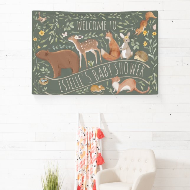 Woodland Animals Forest Friends Baby Shower Banner (Insitu)