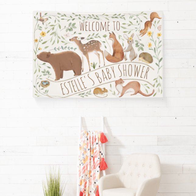 Woodland Animals Forest Friends Baby Shower Banner (Insitu)