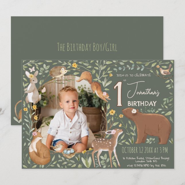 Woodland Animals Forest Friends Baby Shower Invitation (Front/Back)