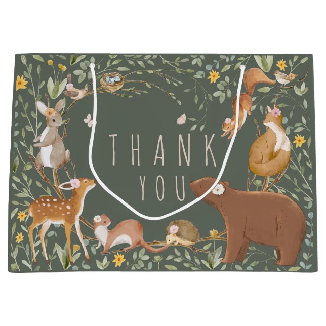 Woodland Animals Forest Friends Baby Shower Large Gift Bag (Front)