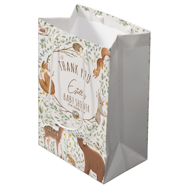 Woodland Animals Forest Friends Baby Shower Medium Gift Bag (Front Angled)