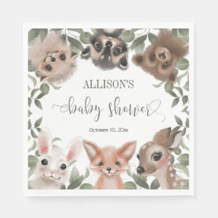 Woodland animals forest friends baby shower napkin