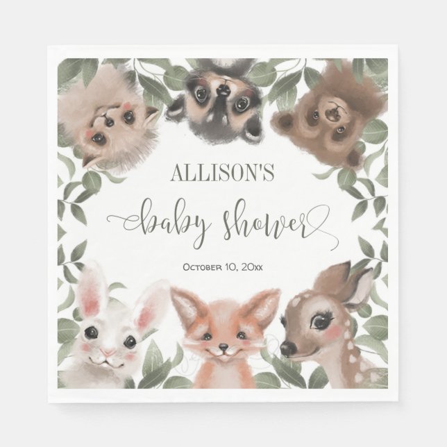 Woodland animals forest friends baby shower napkin (Front)