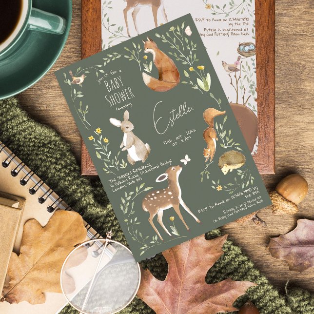 Woodland Animals Forest Friends Baby Shower Postcard (Creator Uploaded)