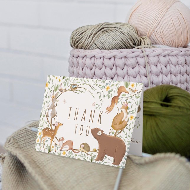 Woodland Animals Forest Friends Baby Shower Thank You Card (Creator Uploaded)