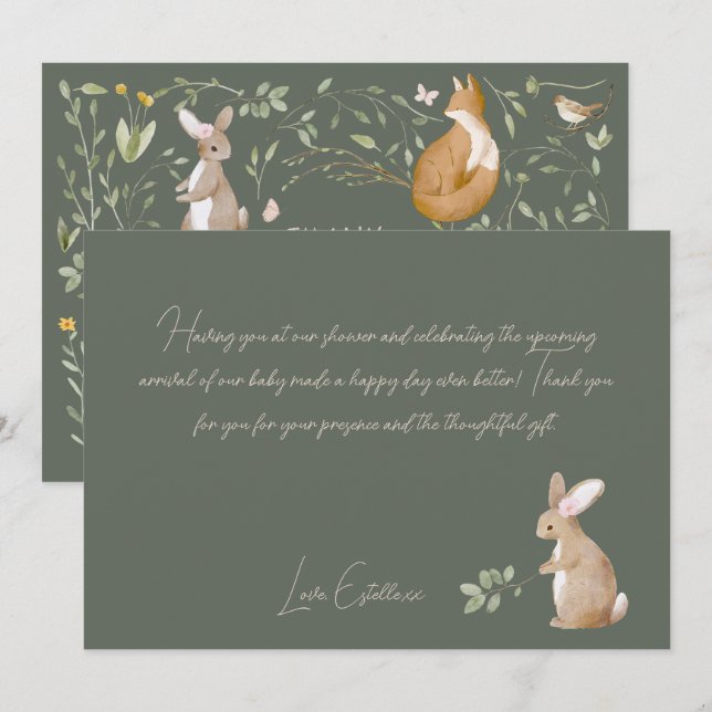 Woodland Animals Forest Friends Baby Shower Thank You Card (Front/Back)