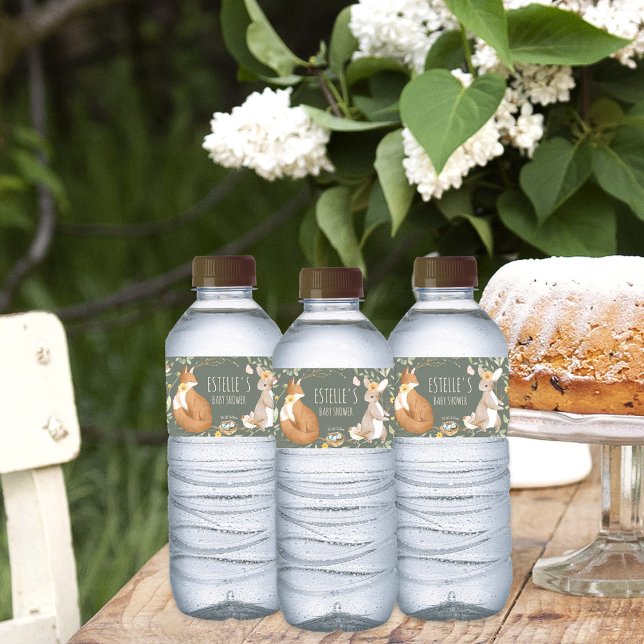 Woodland Animals Forest Friends Baby Shower Water Bottle Label (Creator Uploaded)
