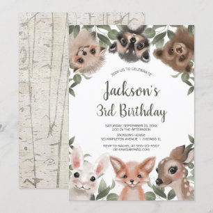 Woodland animals forest friends boy birthday party invitation