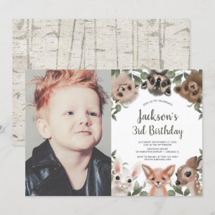 Woodland animals forest friends boy birthday photo invitation