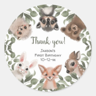 Woodland animals forest friends cute birthday classic round sticker