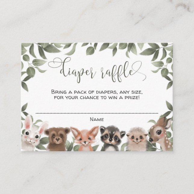 Woodland animals forest friends diaper raffle enclosure card (Front)