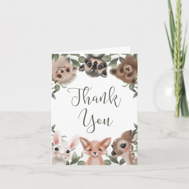 Woodland animals forest friends gender neutral thank you card (Front)